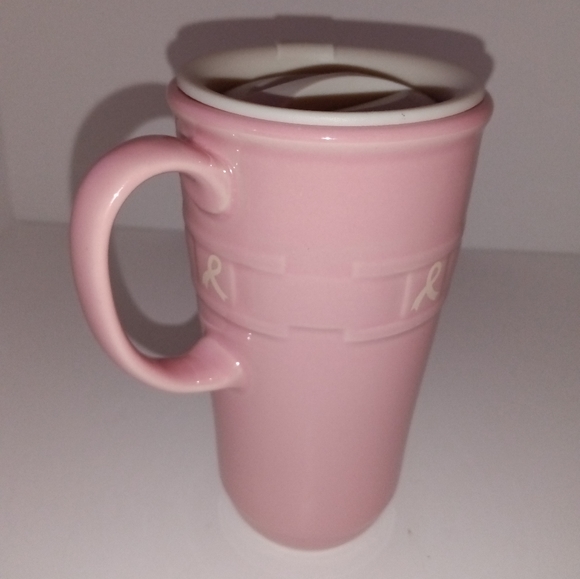 🆕Longaberger Pottery LTD Edition Breast Cancer Awareness Pink Tall Travel Mug - Picture 5 of 9